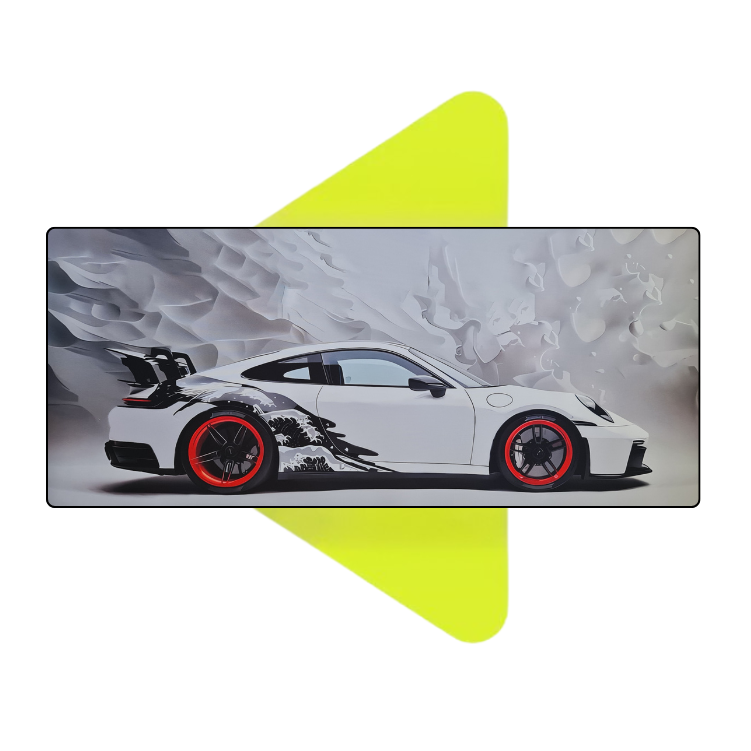 Mouse Pad Megarex Gamer 40x90x4mm Carro Esportivo Porsche speed Branco
