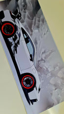 Mouse Pad Megarex Gamer 40x90x4mm Carro Esportivo Porsche speed Branco Antiderrapante Borda Costurada Grande