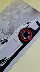 Mouse Pad Megarex Gamer 40x90x4mm Carro Esportivo Porsche speed Branco Antiderrapante Borda Costurada Grande