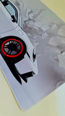 Mouse Pad Megarex Gamer 40x90x4mm Carro Esportivo Porsche speed Branco Antiderrapante Borda Costurada Grande