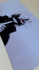 Mouse Pad Megarex Gamer 65x32x2mm Anime tokyo ghoul kaneki speed Branco Antiderrapante Borda Costurada Grande