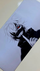 Mouse Pad Megarex Gamer 65x32x2mm Anime tokyo ghoul kaneki speed Branco Antiderrapante Borda Costurada Grande