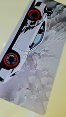 Mouse Pad Megarex Gamer 40x90x4mm Carro Esportivo Porsche speed Branco Antiderrapante Borda Costurada Grande