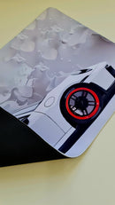 Mouse Pad Megarex Gamer 40x90x4mm Carro Esportivo Porsche speed Branco Antiderrapante Borda Costurada Grande